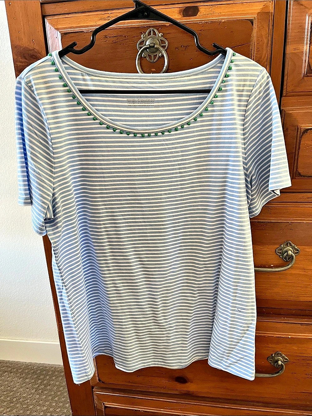 Talbots Striped Short Sleeve Top Blue & White Size Large NWOT